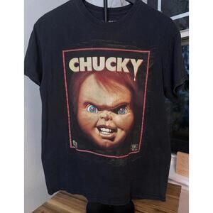 Vintage Men’s Medium Chucky Halloween Horror Black Graphic Tshirt Casual Movie